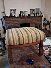 Vintage Large wooden Foot Stool, Seat, upholstered top 53 X 40 X 40 Cm