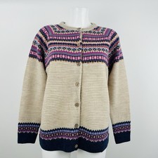 Fair Isle Cardigan Country Rose Sz M UK12 14 Land Girl WW2 Wool Knit Scandi Xmas