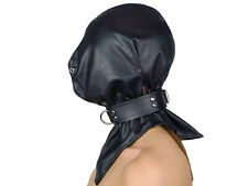 Lockable Black Leather Gimp Bandage Hood Sensory Deprivation Mask