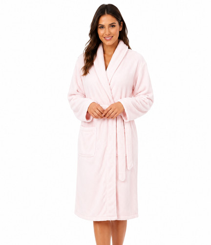 Pink flannel fleece bathrobe - pink,