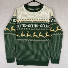 Celtic FC Jumper Mens Small Green White Beige Ugly Christmas Sweater Football