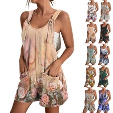 BOHO Ladies PRINT Sleeveless Jumpsuit Shorts Romper Playsuit Dungarees Plus Size