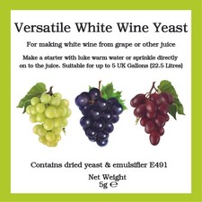 Versatile WHITE Wine Yeast 5g Sachet All Purpose Low Temps. Best Before 08/09/25