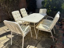 Hadleigh six-seater outdoor furniture table 6 chairs, seat cushions and parasol