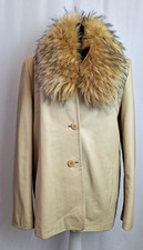 CREACIONES BOVI Women's Leather Jacket Cream Beige Removable Fur UK16 e4255