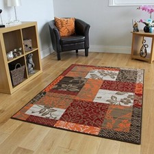 Cheap Warm Red Orange Brown Patchwork Rug Living Room Floral Small Large Rugs