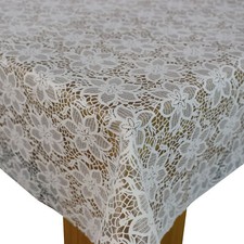 Precious White PVC Lace Vinyl Wipe Clean Oilcloth Tablecloth