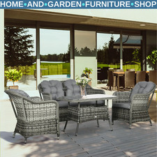 4-Piece Rattan Garden Furniture Set Wicker Sofa Chairs & Table with Cushion Grey