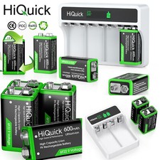 HiQuick 6F22 Rechargeable 9V Batteries 600mAh Lithium Battery with 9V Charger