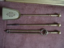 Vintage Long Solid Brass Fireside Tools Companion Set 25" long