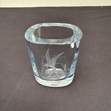 VINTAGE STROMBERGSHYTTAN GLASS VASE. SIGNED AT BASE.  10cm Tall.     (B35)