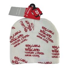 Vintage England Three Lions Football Y2K Retro 2004 Cream Red Beanie Used OS