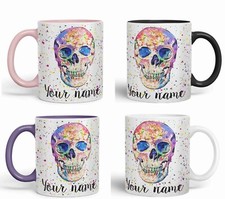 Personalised Name Skull Ceramic art Coloured Mug Cup v2