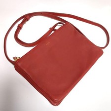 CELINE Trio Large Shoulder Bag Red Leather Crossbody Minimal Logo Vintage 1119D