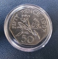 CHEAPEST ON EBAY: 1997 Guernsey Freesia 50p Fifty Pence Coin In Case - FREE P&P