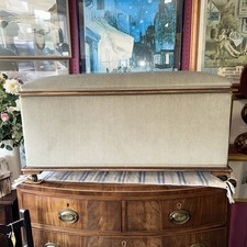 Upholstered Ottoman (blanket Box) Antique On Wheels Pale Green And Oak