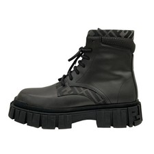 Auth FENDI - Black Dark Gray Leather Chemical Fiber Men's Boots