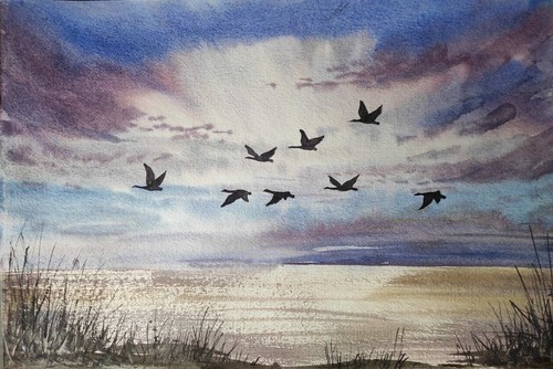 Ducks flying original modern - ducks,