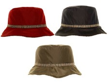 Ladies Showerproof Bucket Hat Bush Country Rain Winter Cap With Check Band