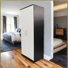 Fully Assembled 2 Door Wooden White  Black  Wardrobe Bedroom Storage Hanging Bar