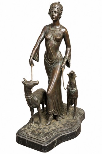 Art deco bronze statue lady - art,