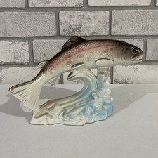 ? Pottery Rainbow Trout Figurine 6" High 9" Long Delicate Ceramic ?
