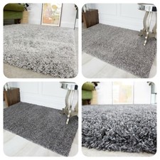 Grey Silver Shaggy Rug Small Large Soft Thick Living Room Rugs Non Shed Shaggy