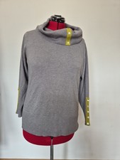 Grey Fine Knit Jumper With Cowl Neck And Lime Green Accent & Buttons Size XL