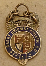 ANTIQUE 1902 HM SILVER ENAMEL BADGE MEDAL BARRY UNIONIST ATHLETIC CYCLING CLUB