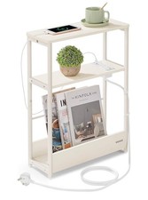 songmics white cream slim side table with power LET335W03 DD43