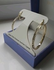 Large Gold Tone Hoop Earrings With Austrian Crystals