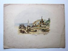 19thC Antique Print Coast of Sussex No. 19 VHR? Boat Capstan Anchor Lobster Pots