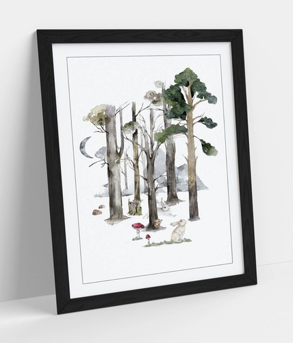 Woodland forest watercolour - forest,