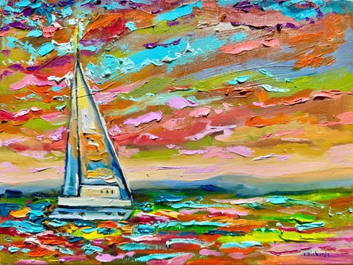Original oil painting sailboat - painting,