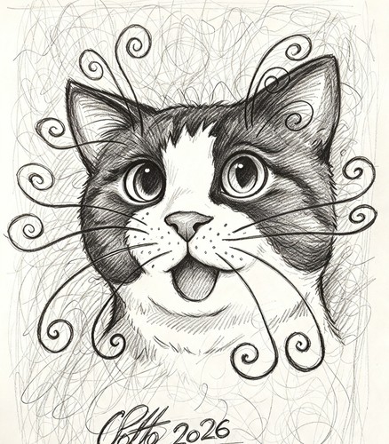 Cartoon drawing cat print - cartoon,