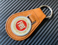 VINTAGE FIAT LEATHER FOB KEYRING KEY - 500 124 ABARTH PANDA