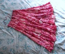 BM Casual Hippy Boho Gypsy Indian Skirt Pink Floral Tiered  Drawstring Medium M