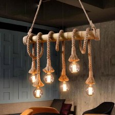 1m E27 Ceiling Light Hanging Lamp Retro Vintage Rustic Hemp Rope Pendant Lights