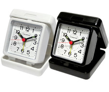 Champion Folding Travel Alarm Clock White Black Battery Time Holiday TR50 New UK