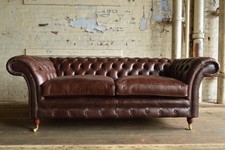 BRITISH HANDMADE 3 SEATER VINTAGE DARK BROWN LEATHER CHESTERFIELD SOFA, SETTEE,