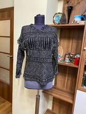 ISABEL MARANT BLACK MELANGE LINEN BLEND DISTRESSED FRINGED  CROPPED JUNPER-36