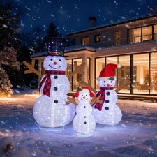 Set of 3 Lighted Snowman Family Christmas Decoration 60-90-120cm Pull Up Snowman