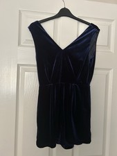 Midnight Blue Velvet Playsuit from Topshop With Black lace Trim Size 8