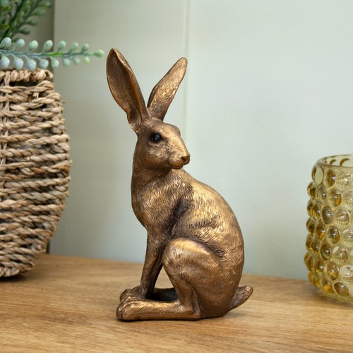 Small 15cm bronze sitting hare - small,