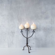 Vintage primitive style wrought iron welded 3 arm candelabra candle holder