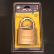 Large Solid Brass Tusker Padlock w/ 3 x Keys - 75mm Heavy Duty German Quality