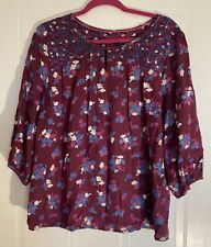 Maine Size 18 Maroon Purple Print Blouse Shirt Top Long Sleeves Ladies