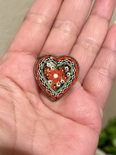 1” miniature Vintage Sterling Silver Micro Mosaic BROOCH PIN Heart Made in Italy