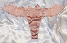 Womens Teens Cute Satin Spotty Mesh Ruffle CD TV Sissy Thong Panties 1XL 18 W38"