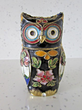RARE CLOISONNE OWL TRINKET with two different coloured owls - owl ornament